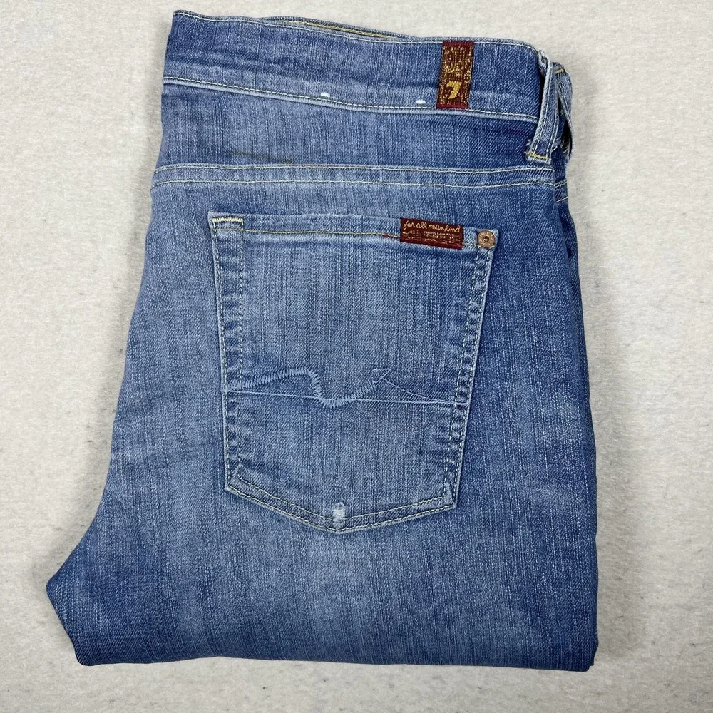 7 For All Mankind Josefina Skinny Boyfriend Jeans Womens 30 Blue Distressed USA - Picture 1 of 16